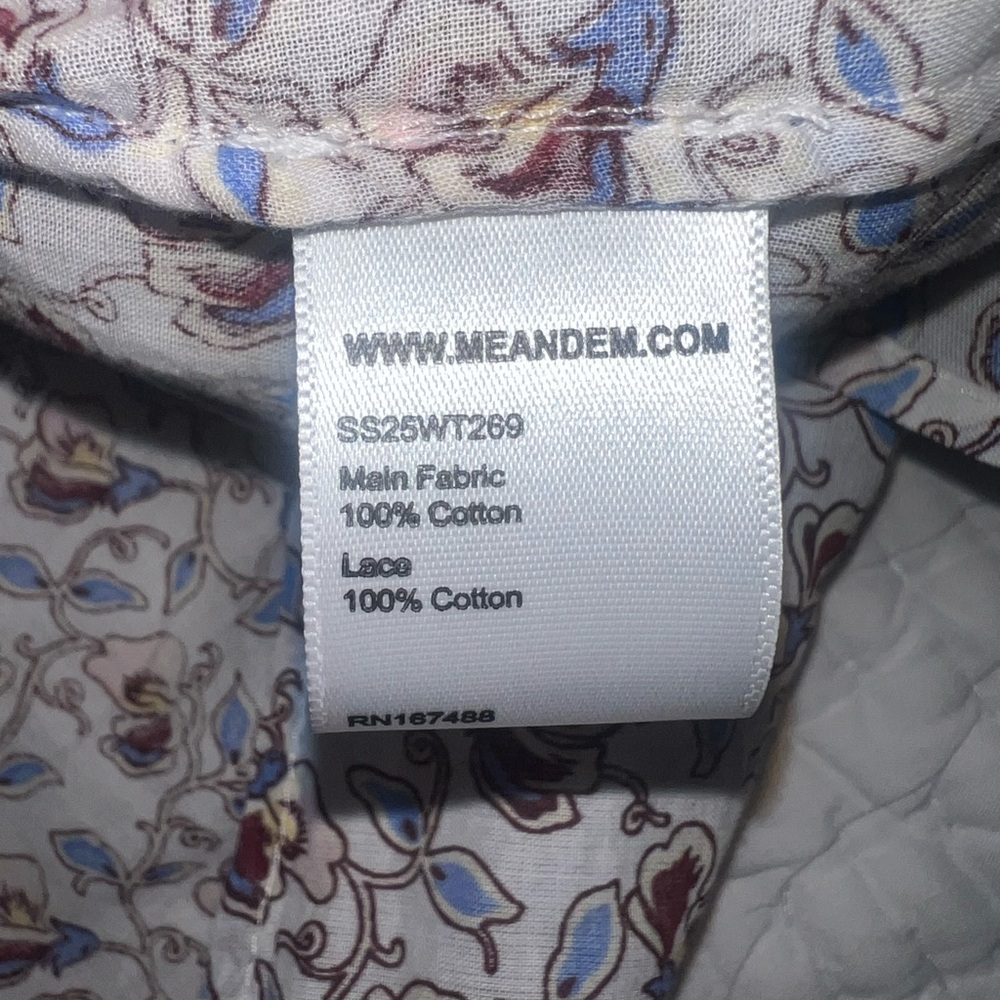 ME+EM Cotton Voile Sweet Pea Floral Printed Blouse White Crochet Trim US 10 NWOT - Picture 8 of 12